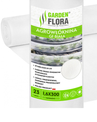 Agrowłóknina Biała 23g/m2 UV 1,6m x 300mb GF Agro