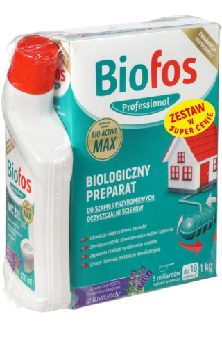 Biofos Preparat Biologiczny Do Szamb i Oczyszczalni Ścieków Proszek 1kg + Żel WC Bio Biofos Inco