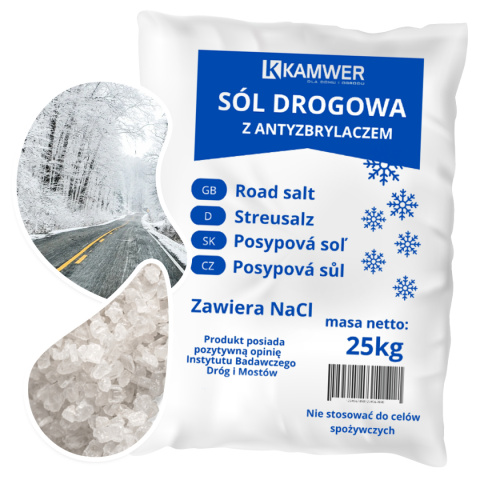 Sól Drogowa z Antyzbrylaczem 98% NaCl 25kg